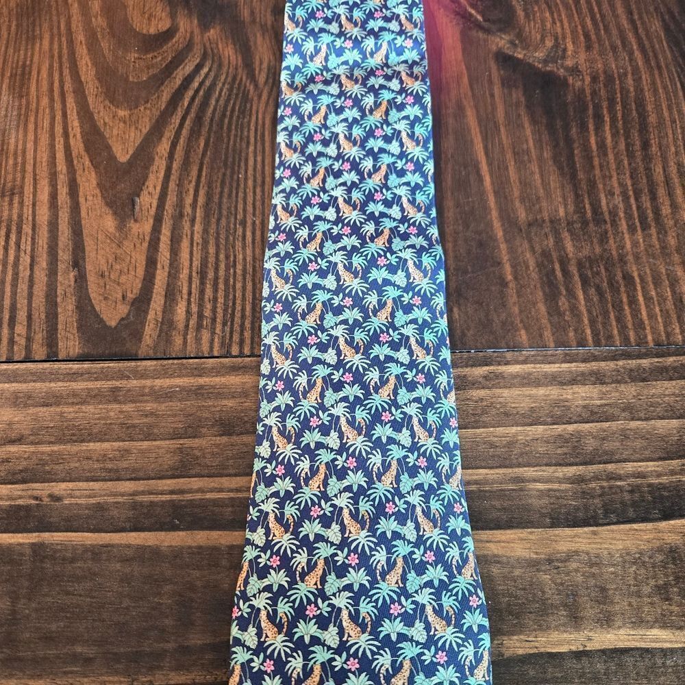 Salvatore Ferragamo Blue and Pink Giraffe Pattern Tie